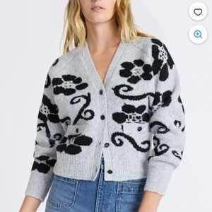 Elegant Floral Black and Gray Cardigan